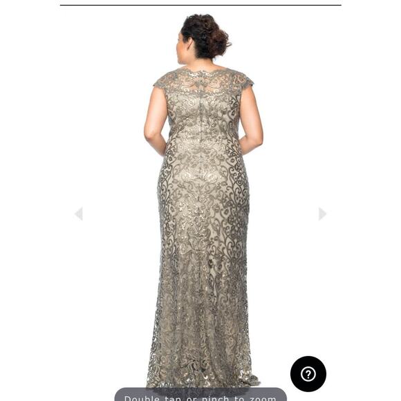 Tadashi Shoji Pailette Embroidered Lace Off Shoulder Gown - Picture 2 of 10